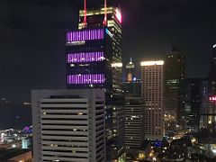03A The Hong Kong Club building, CCB Tower, AIA Central, Central Plaza, Bank of America Tower at night from Sevva rooftop bar Hong Kong